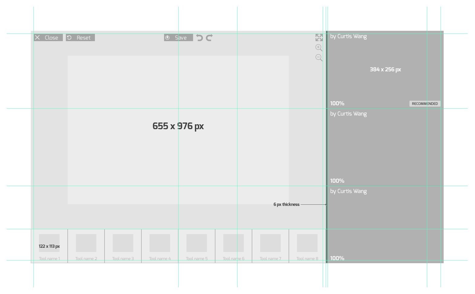 Digital wireframe of the editing workspace